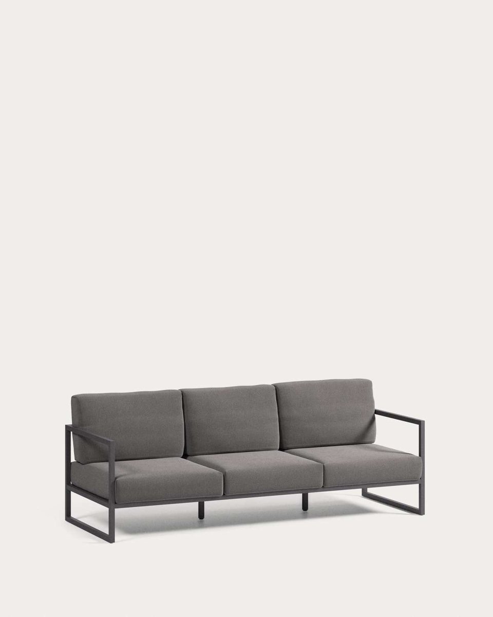 Sofá 100% exterior Comova 3 plazas gris oscuro y de aluminio negro 222 cm