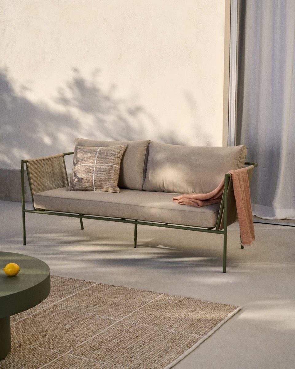 Sofá 2 plazas de exterior Zivia de cuerda crudo y acero galvanizado verde 178 cm