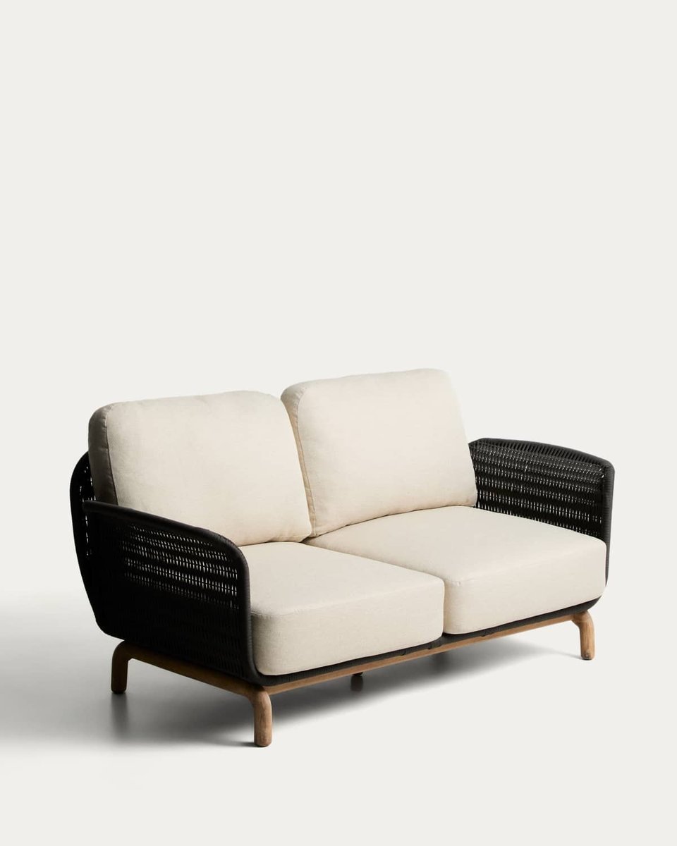 Sofá Alipa 2 plazas de madera maciza de acacia y cuerda gris oscuro 165 cm FSC 100%
