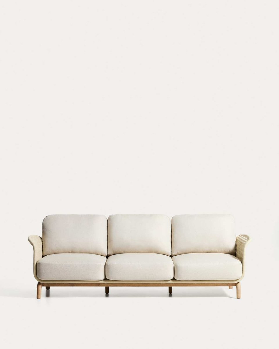 Sofá Alipa 3 plazas de madera maciza de acacia y cuerda crudo 235 cm FSC 100%