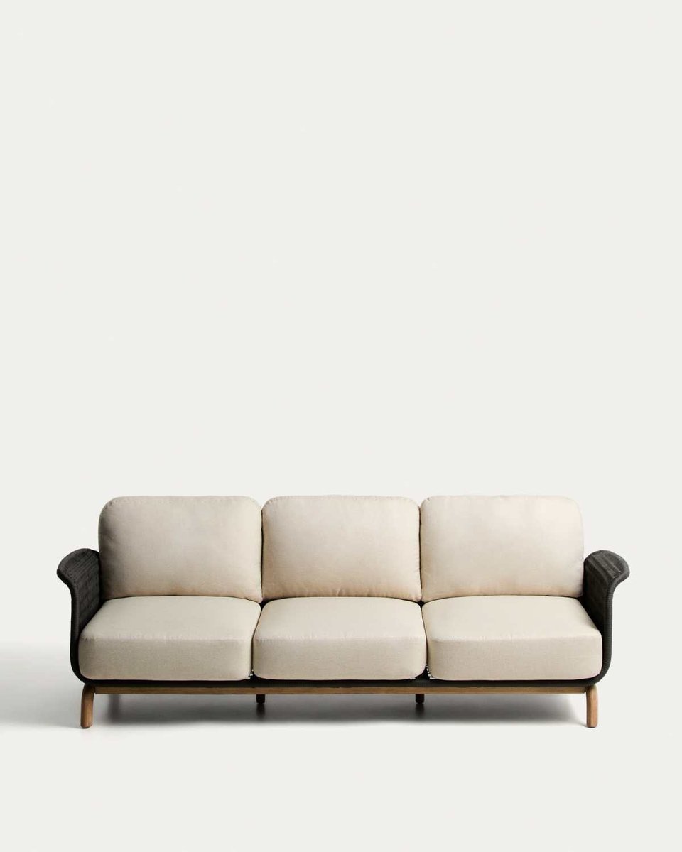 Sofá Alipa 3 plazas de madera maciza de acacia y cuerda gris oscuro 235 cm FSC 100%