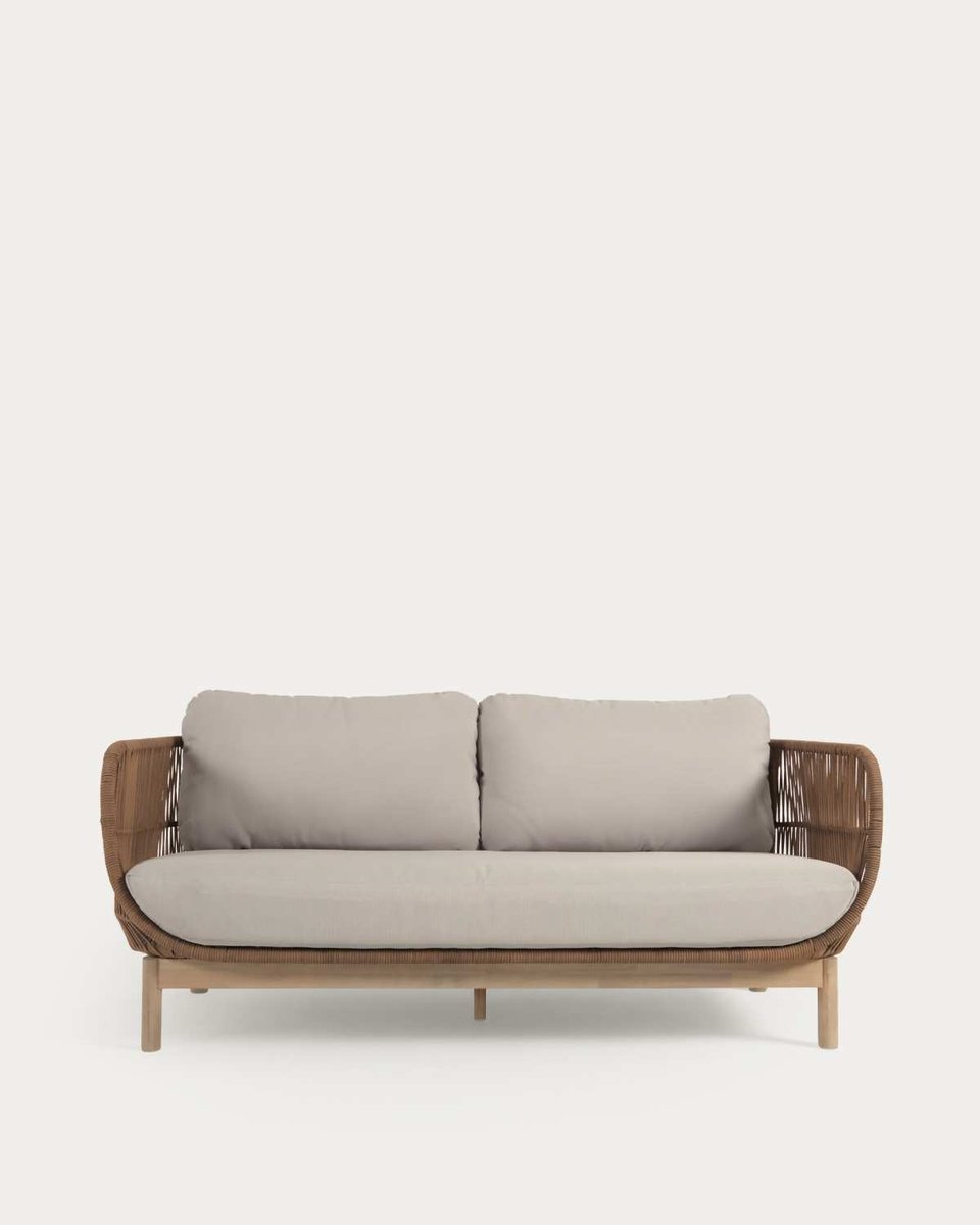 Sofá Catalina 3 plazas de cuerda beige y madera maciza de acacia 170 cm FSC 100%