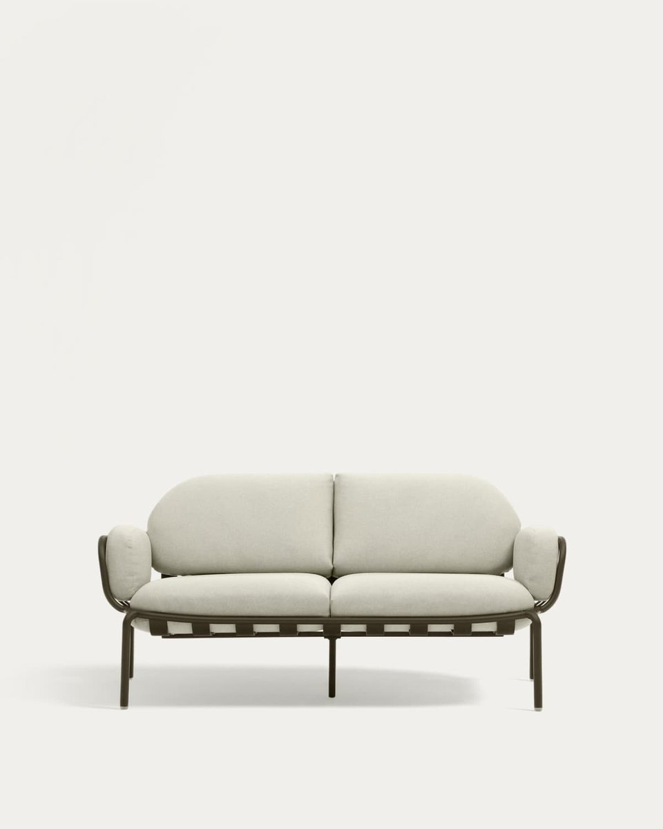 Sofá de exterior Joncols 2 plazas de aluminio con acabado pintado verde y cojines beige 164 cm