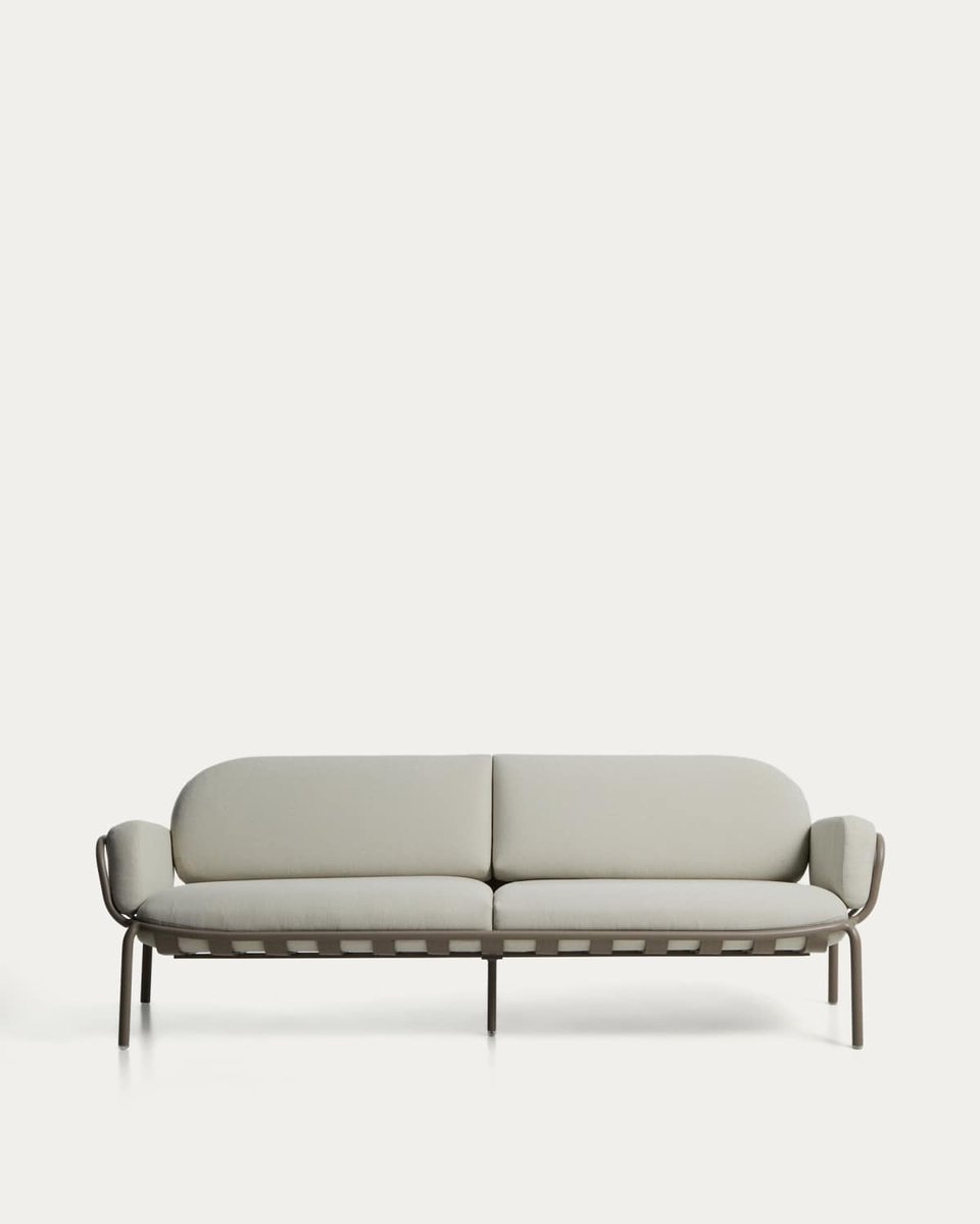 Sofá de exterior Joncols 3 plazas de aluminio con acabado pintado topo y cojines beige 224 cm