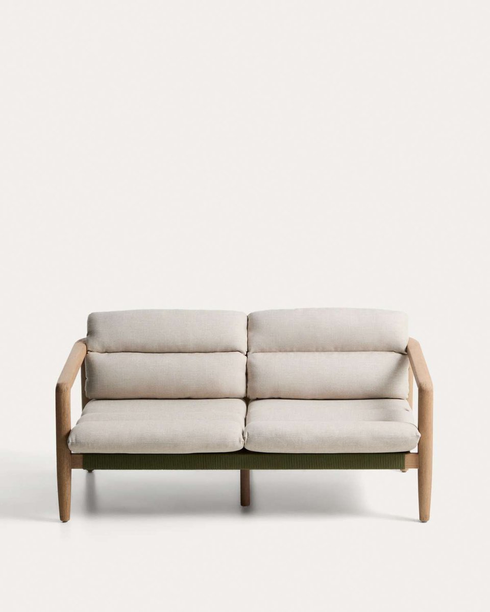Sofá Menfi de 2 plazas de madera maciza de acacia y cuerda verde 136 cm FSC 100%