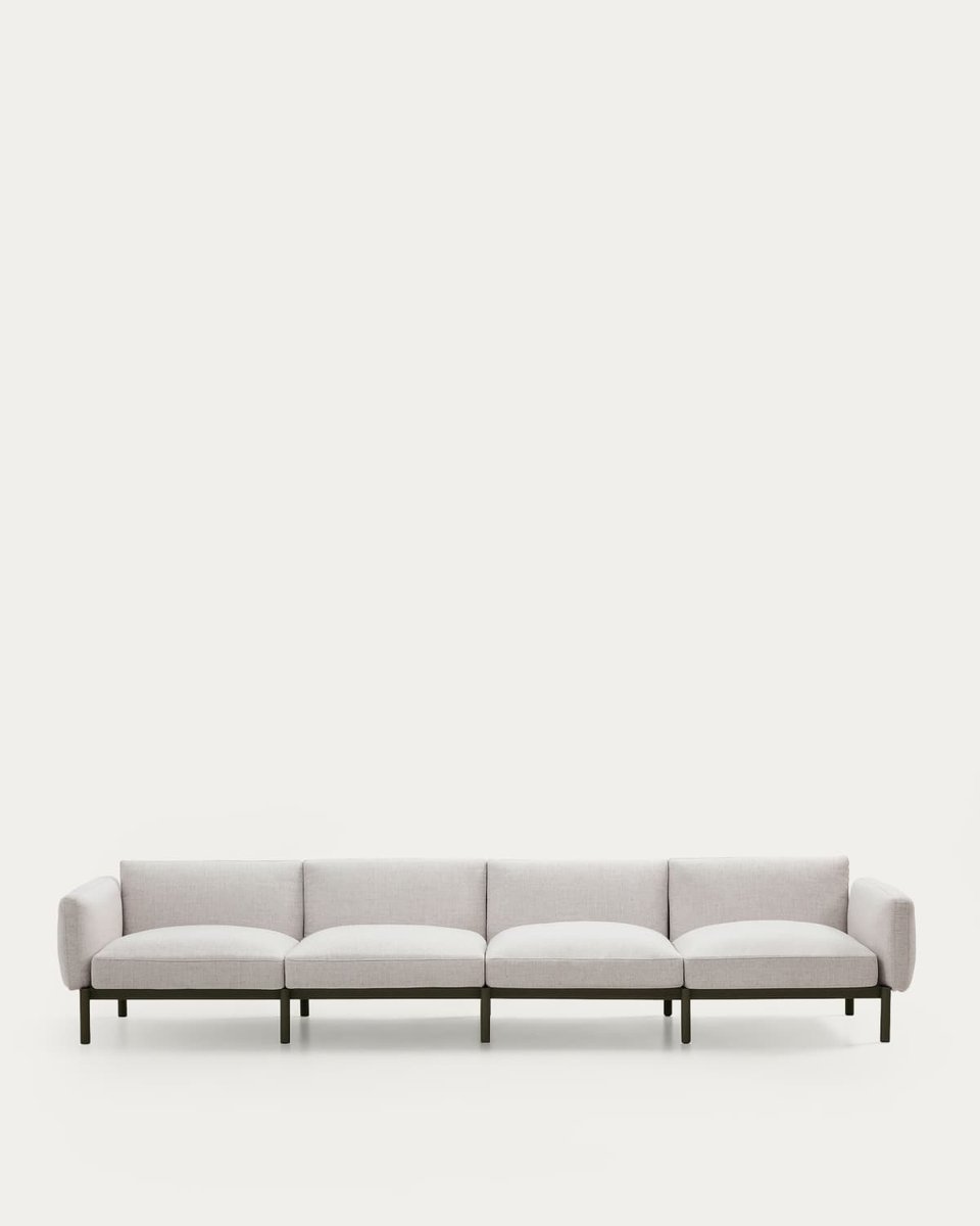 Sofá modular de exterior Sorells 4 plazas con tapizado beige y aluminio verde 370 cm