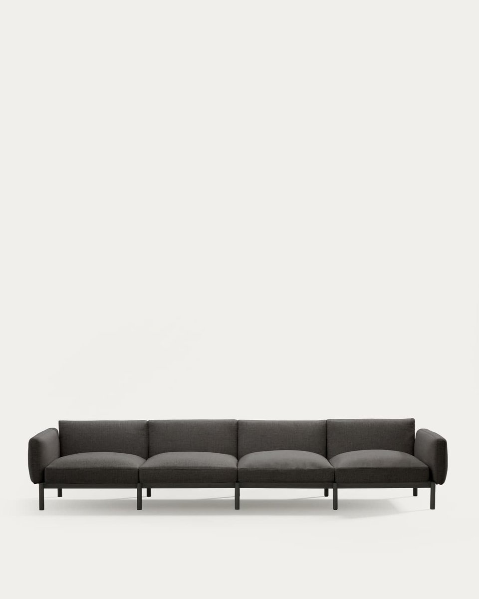 Sofá modular de exterior Sorells 4 plazas con tapizado gris y aluminio gris 370 cm