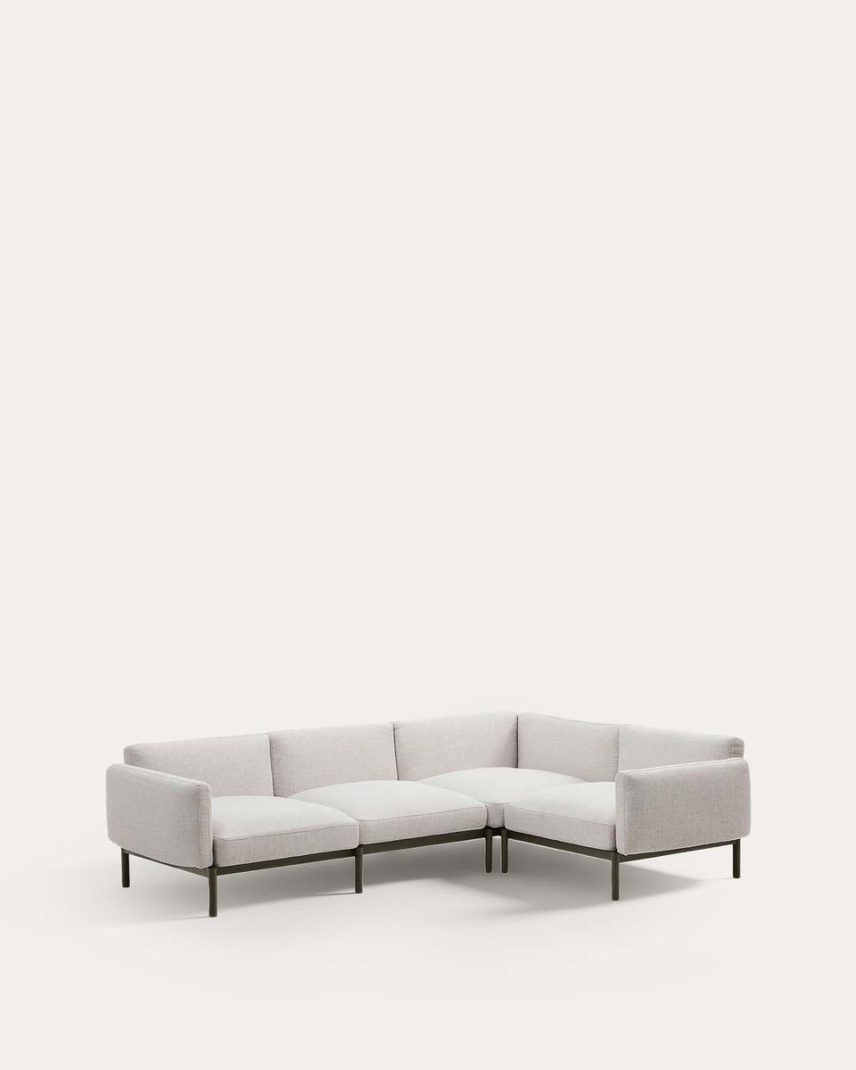 Sofá modular rinconero exterior Sorells 5 plazas tapizado beige aluminio verde 276x191,5cm