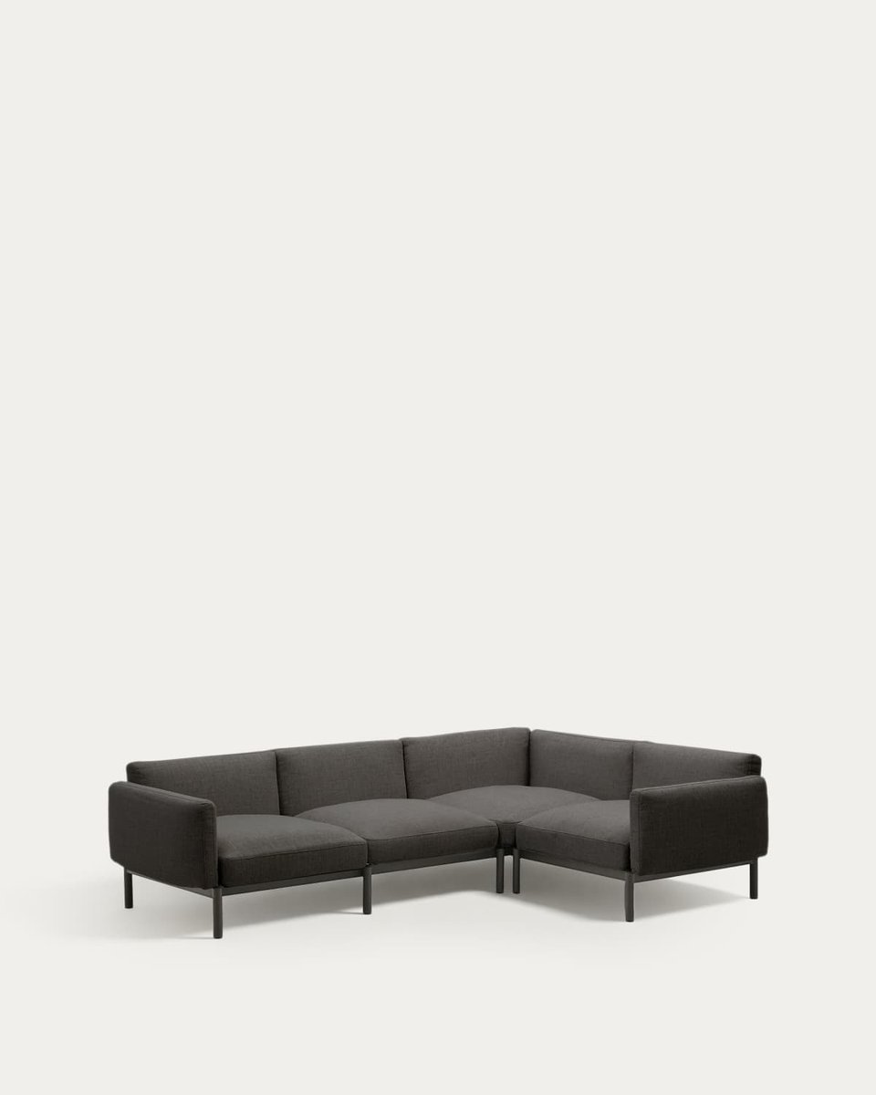 Sofá modular rinconero exterior Sorells 5 plazas tapizado gris y aluminio gris 276x191,5cm