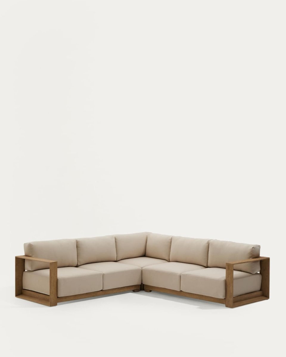 Sofá rinconero Ambra de 5 plazas de madera maciza de acacia con acabado claro 248 cm FSC 100%