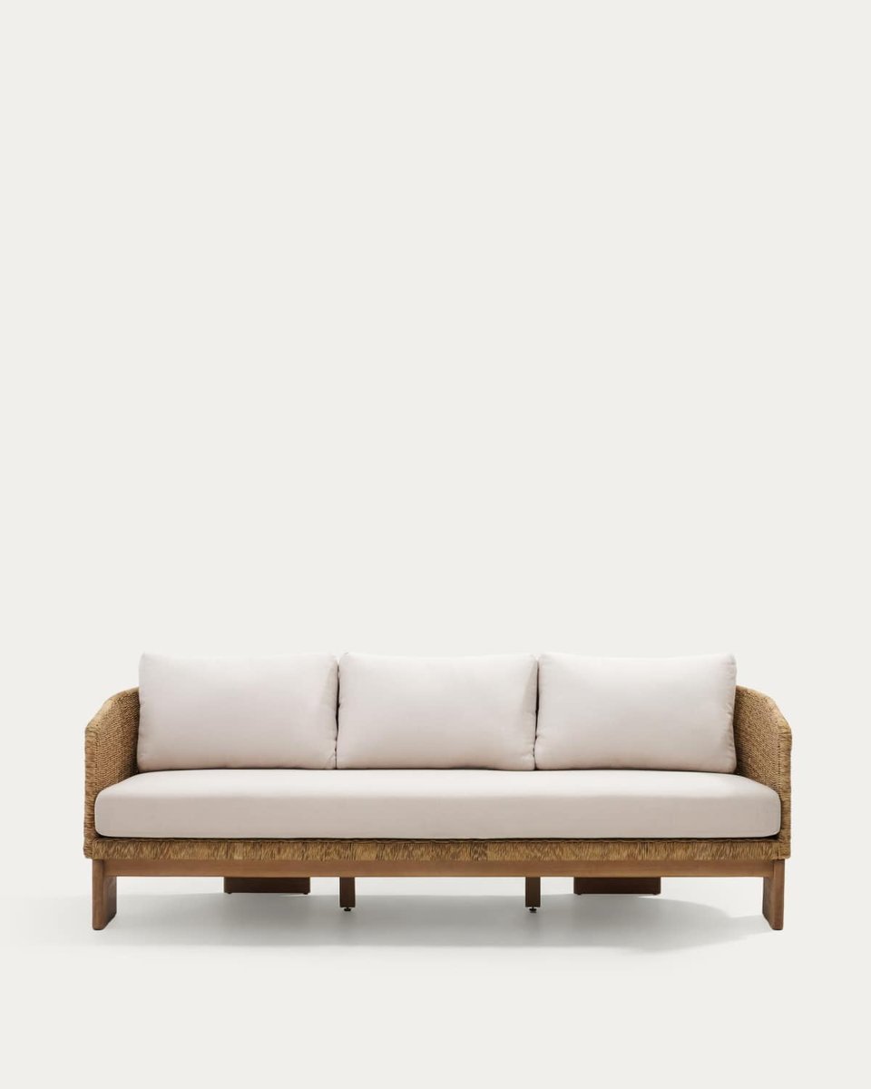 Sofá Xoriguer de 3 plazas de ratán sintético y madera maciza de eucalipto FSC 100% 223 cm