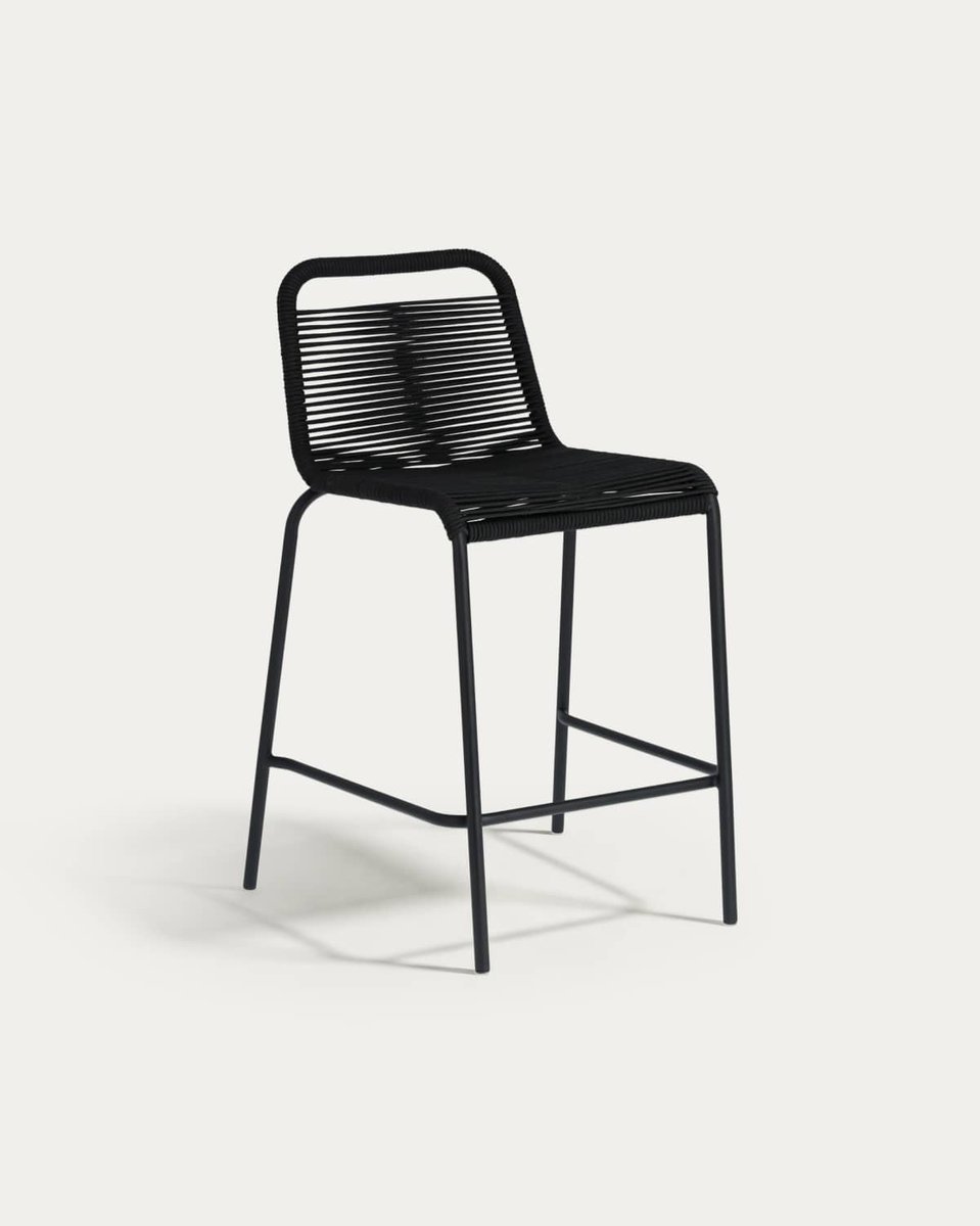 Taburete apilable Lambton de cuerda negro y acero con acabado negro altura 62 cm