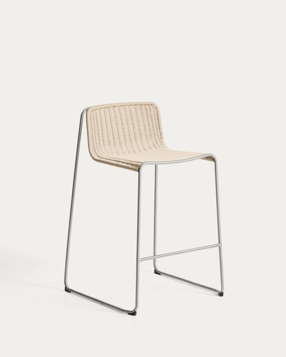 Taburete apilable Tavari de cuerda sintética beige y acero inoxidable AISI 304 efecto cepillado 75 cm