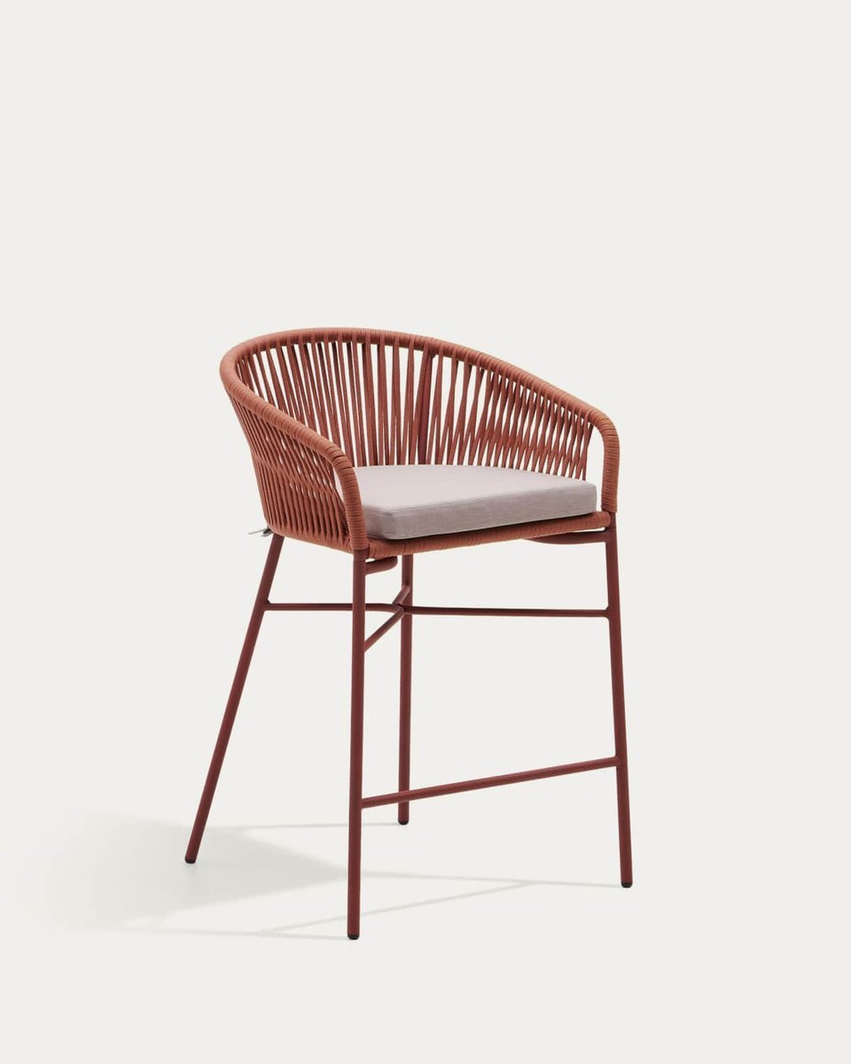 Taburete apilable Yanet de cuerda terracota y acero galvanizado altura 65 cm