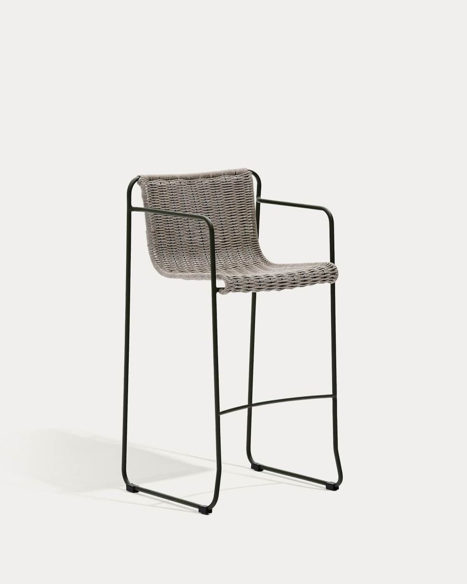 Taburete Maurina de acero galvanizado verde y cuerda crudo y gris 74,5 cm