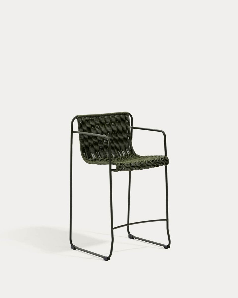 Taburete Maurina de acero galvanizado verde y cuerda verde 64,5 cm