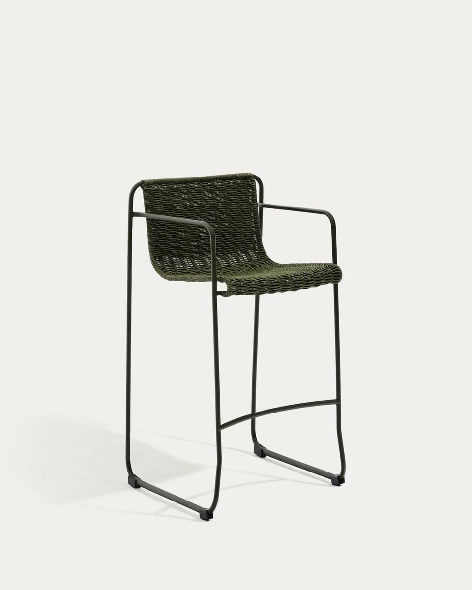 Taburete Maurina de acero galvanizado verde y cuerda verde 74,5 cm
