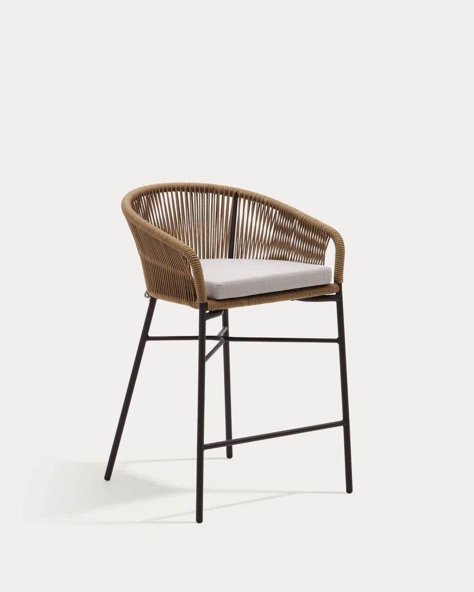 Taburete Yanet de cuerda beige y acero galvanizado altura 65 cm