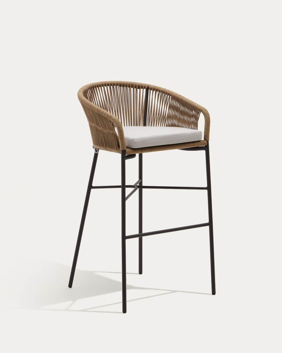 Taburete Yanet de cuerda beige y acero galvanizado altura 80 cm