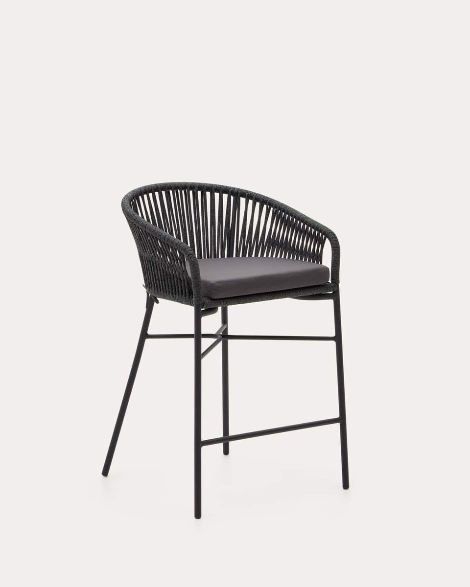 Taburete Yanet de cuerda negro y acero galvanizado altura 65 cm