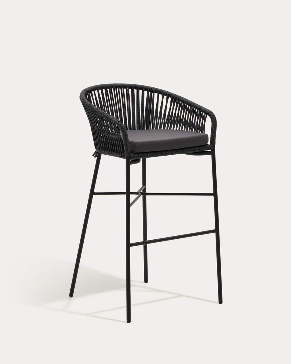 Taburete Yanet de cuerda negro y acero galvanizado altura 80 cm